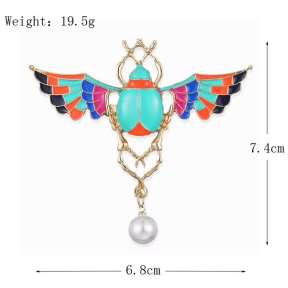 Anthro Egyptian Talisman Beetle Aquamarine Brooch - Picture 4 of 6